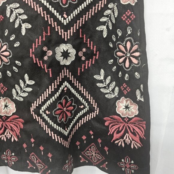 Andree by Unit Skirt Mini Black Pink Embroidered Grunge Fairy Floral M - Picture 2 of 8